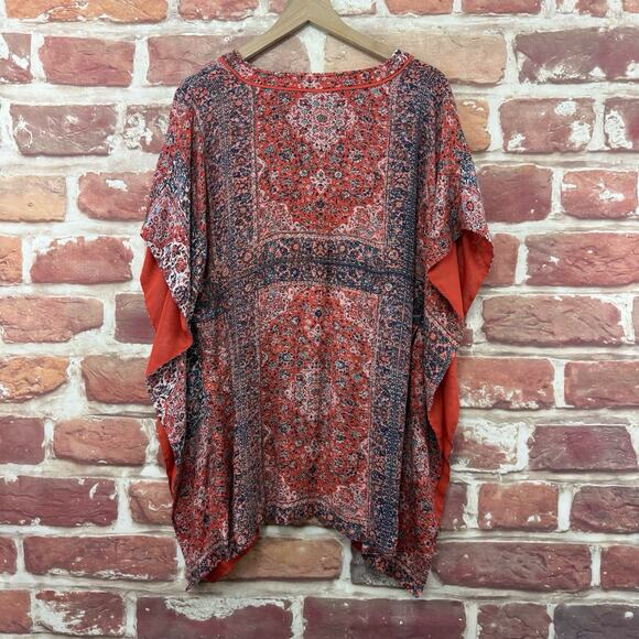 W By Worth Kimono Top Women's Small Red Multicolor Floral Casual Popover Shirt - Picture 4 of 9